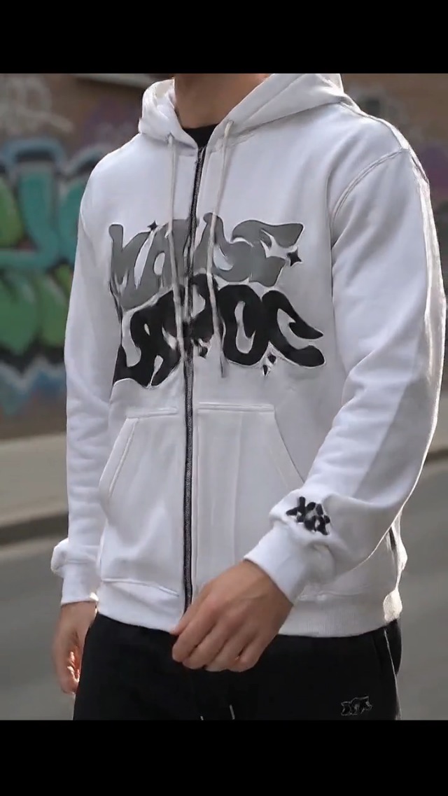 Y2K Men's Zip Hoodie, Full Zip Front Pocket Jacket, Gothic Letter